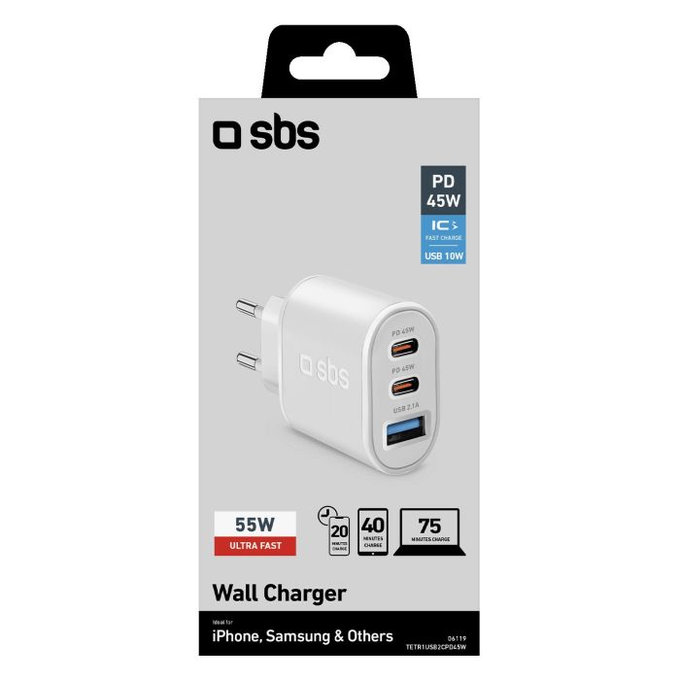 SBS - 45W Ladeadapter USB, 2x USB-C, PowerDelivery, weiß
