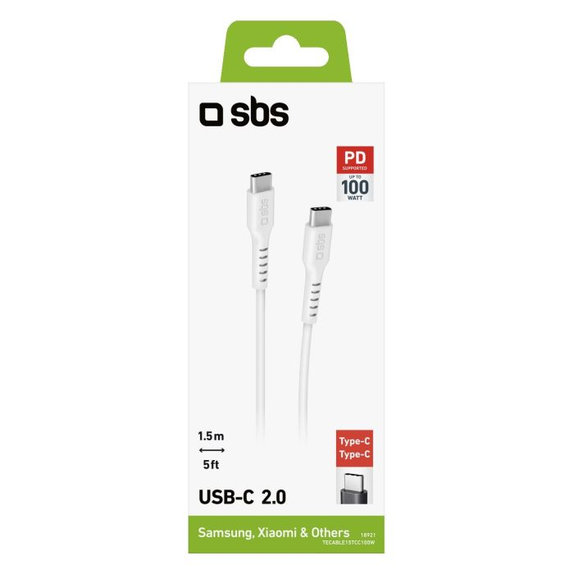 SBS - USB-C / USB-C Kabel mit PowerDelivery 100W (1.5m), weiß