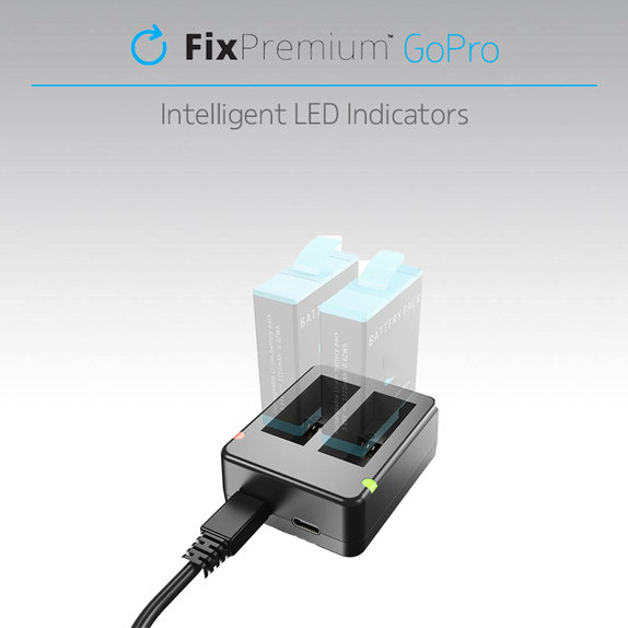 FixPremium - Ladestation für 2 GoPro Batterien (Hero (2018)/Hero 5/Hero 6/Hero 7/Hero 8), schwarz