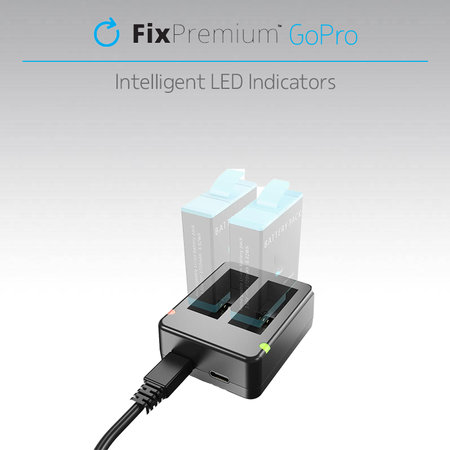 FixPremium - Ladestation für 2 GoPro Batterien (Hero (2018)/Hero 5/Hero 6/Hero 7/Hero 8), schwarz