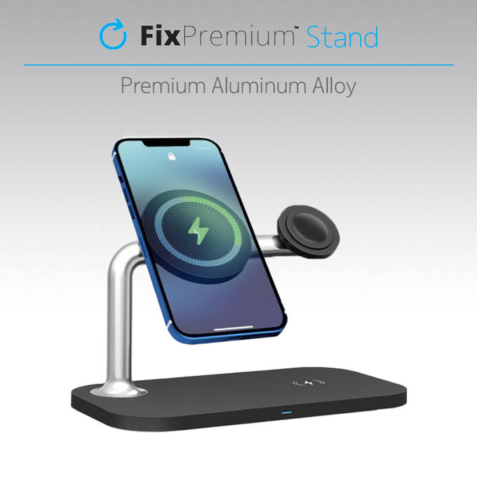 FixPremium - MagSafe 3in1 Ständer für iPhone, Apple Watch und AirPods, weiß