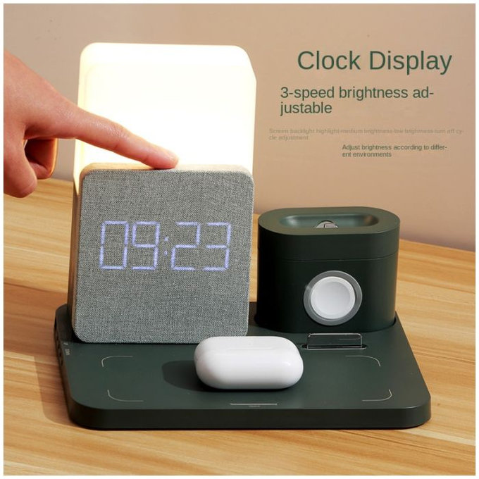 FixPremium - 3-in-1 Ständer mit Lampe für iPhone, Apple Watch und AirPods, schwarz