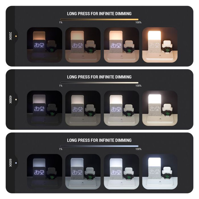 FixPremium - 3-in-1 Ständer mit Lampe für iPhone, Apple Watch und AirPods, schwarz