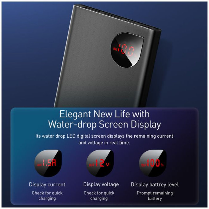 Baseus - PowerBank 10 000 mAh, schwarz