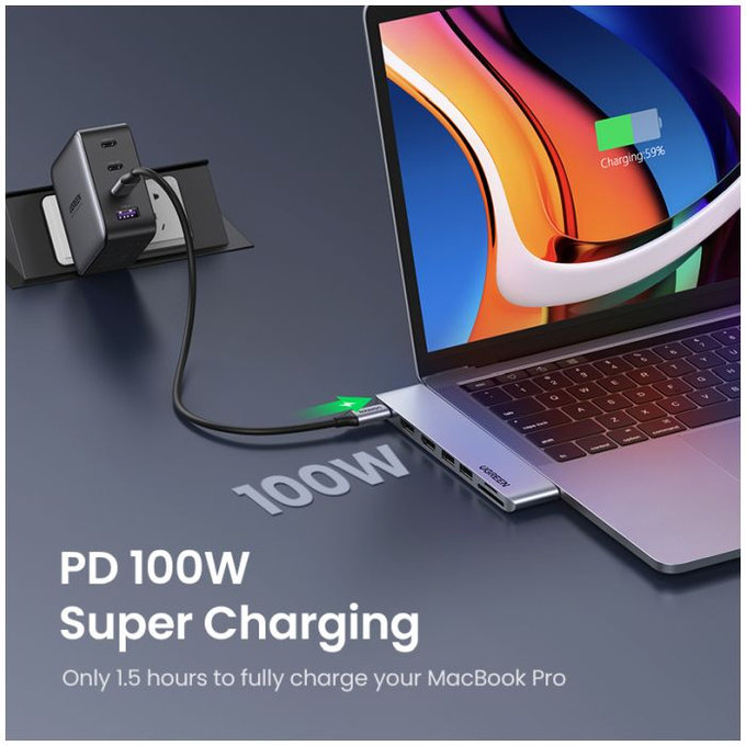 UGREEN - Dualer USB-C Hub 7in1, grau