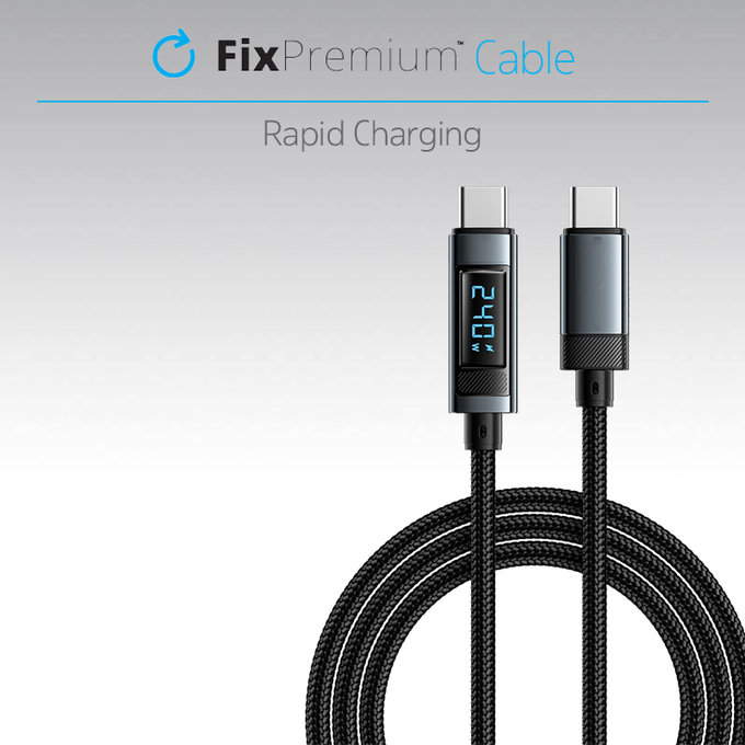 FixPremium - USB-C / USB Kabel mit Funktion Power Delivery (1m), schwarz