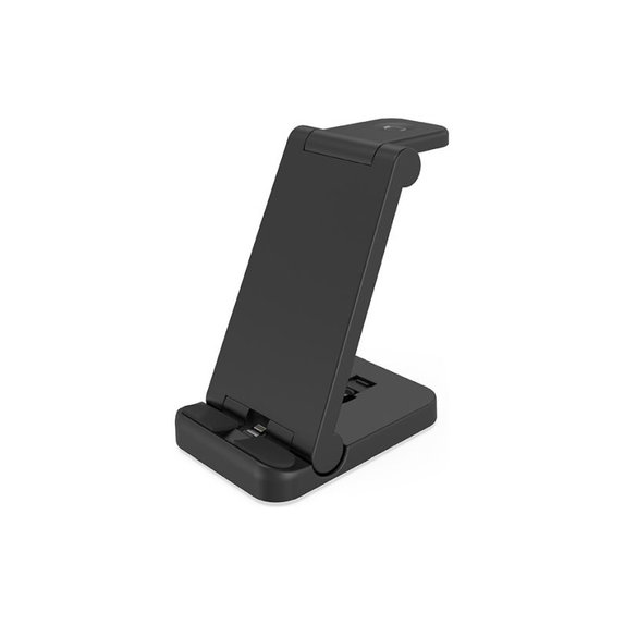 FixPremium - Faltbarer 3in1 Ständer für iPhone, Apple Watch und AirPods, schwarz