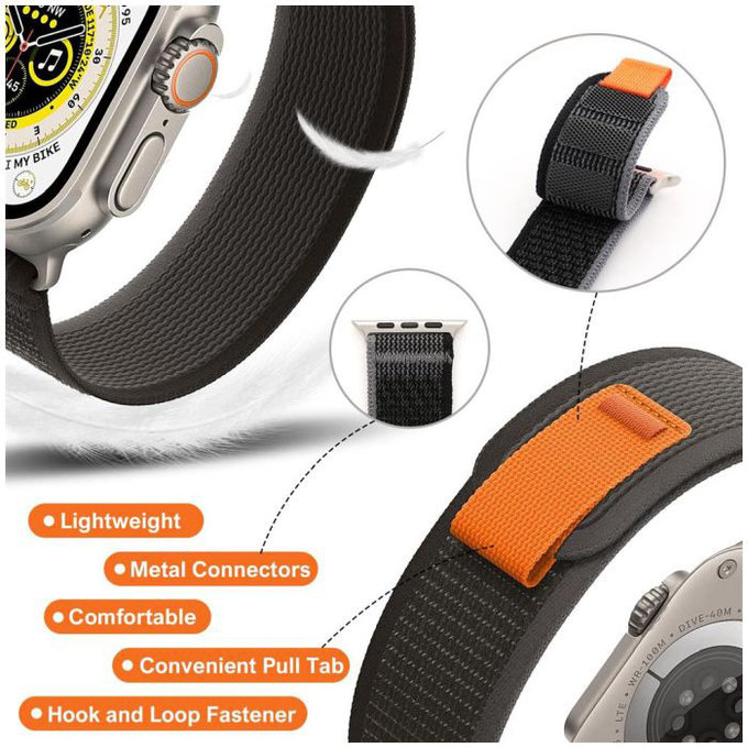 FixPremium - Remienok Trail Loop pre Apple Watch (42, 44, 45 und 49mm), schwarz
