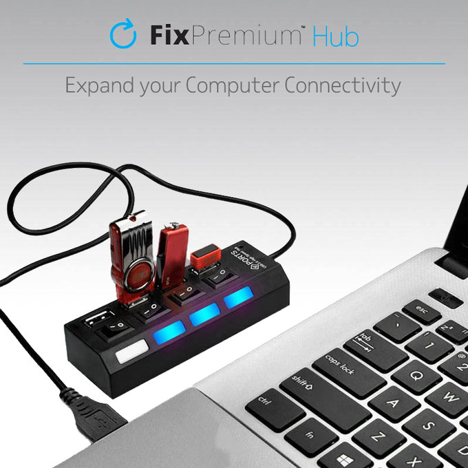 FixPremium - USB Hub mit Schalter für 4 USB, schwarz