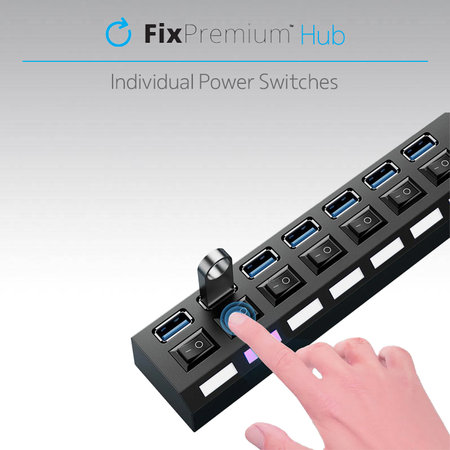 FixPremium - USB Hub mit Schalter für 4 USB, schwarz