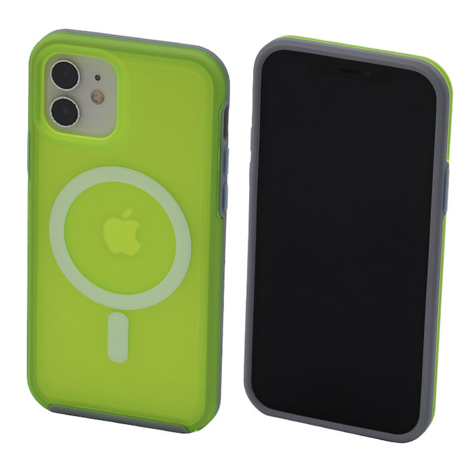 FixPremium - Hülle Clear mit MagSafe für iPhone 12 und 12 Pro, neon green