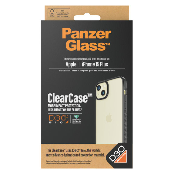 Hülle ClearCase D3O für iPhone 15 Plus, Schwarz, PanzerGlass