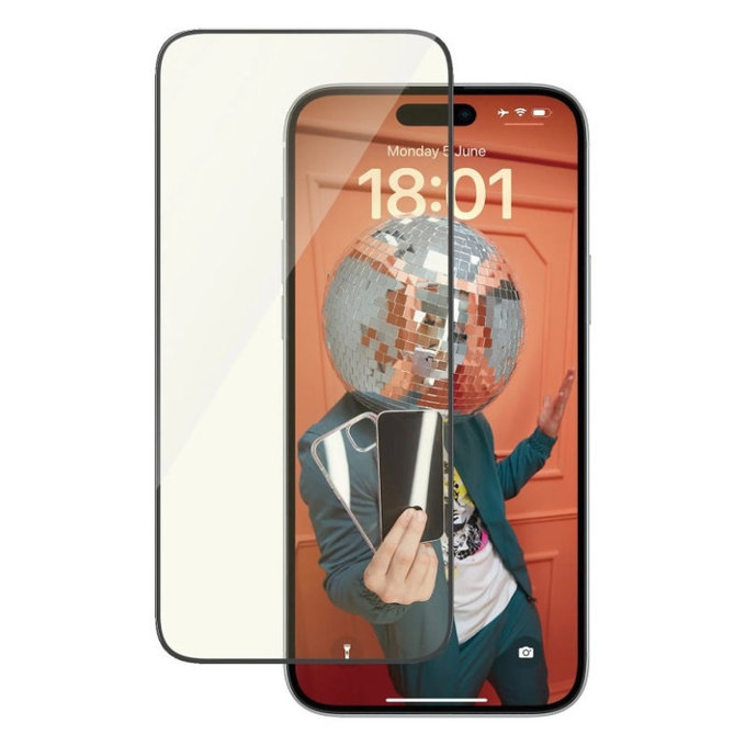 Schutzglas UWF Eyecare mit Applikator für iPhone 15 Plus, Schwarz, PanzerGlass