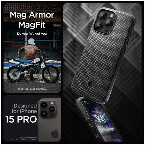 Spigen - Hülle Mag Armor mit MagSafe für iPhone 15 Pro, matte black
