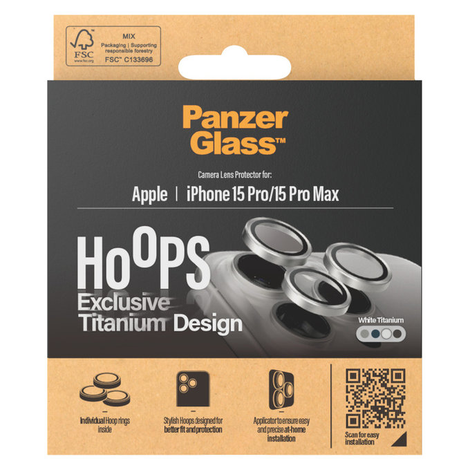 Kameraobjektivschutz Hoops für iPhone 15 Pro/15 Pro Max, White Titanium, PanzerGlass