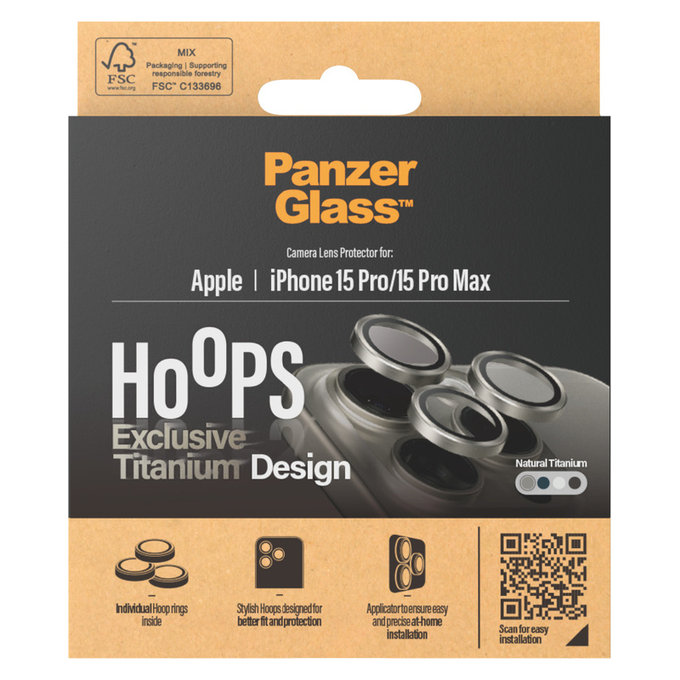 Kameraobjektivschutz Hoops für iPhone 15 Pro/15 Pro Max, Natural Titanium, PanzerGlass