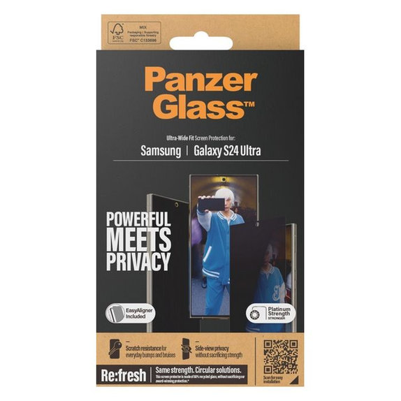 PanzerGlass - Gehärtetes Glas Re:Fresh UWF Privacy mit aplicator für Samsung Galaxy S24 Ultra, schwarz
