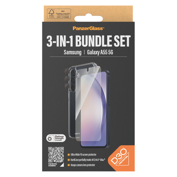 Bundle Hoops + Panzerglas UWF + Hard Case D3O für Samsung Galaxy A55 5G, PanzerGlass