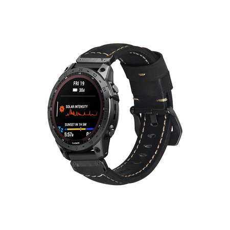 FixPremium - Lederarmband für Garmin (QuickFit 22mm), schwarz