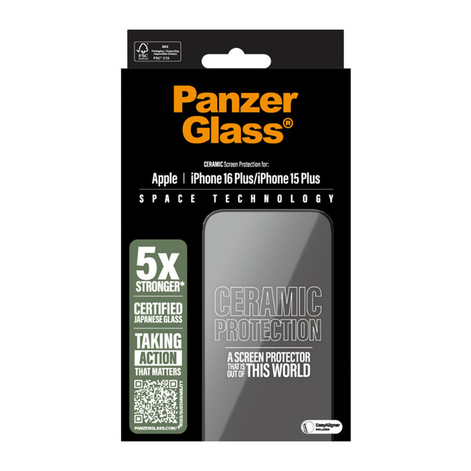 PanzerGlass - Gehärtetes Glas UWF Ceramic mit Applikator Für iPhone 16 Plus, transparent
