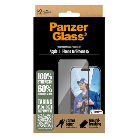 PanzerGlass - Gehärtetes Glas UWF mit Applikator Für iPhone 16, transparent