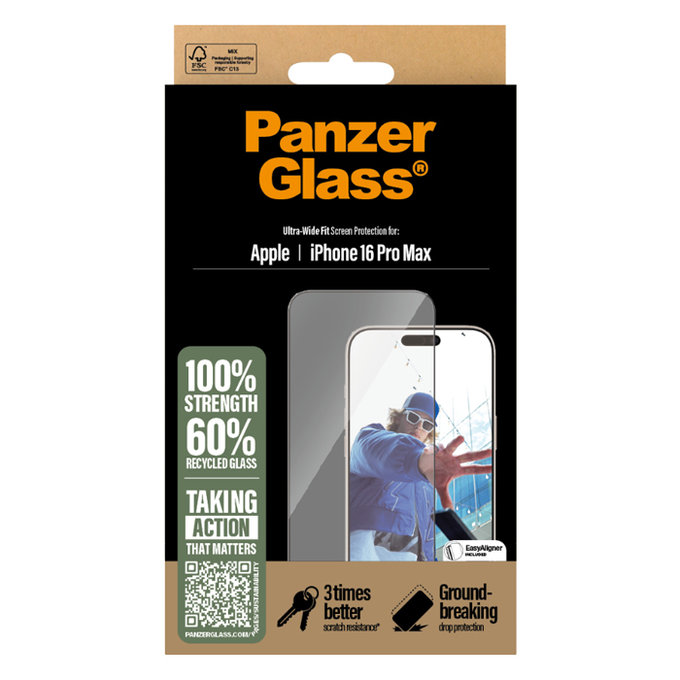 PanzerGlass - Gehärtetes Glas UWF mit Applikator Für iPhone 16 Pro Max, transparent
