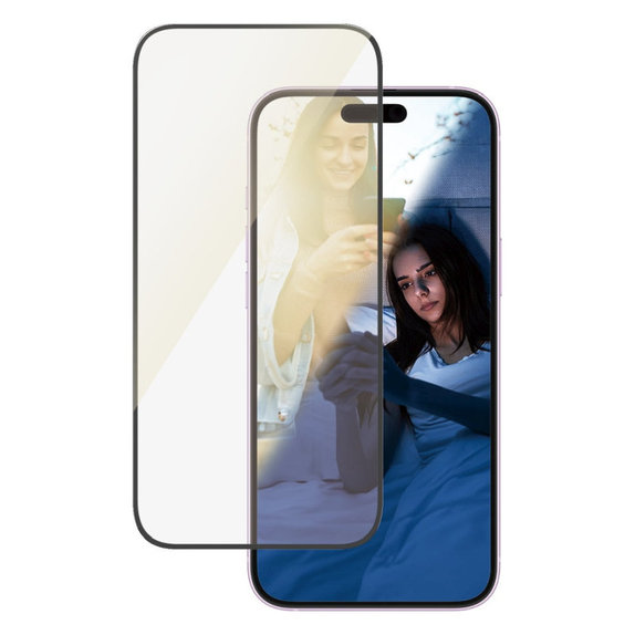 Schutzglas UWF Eyecare mit Applikator für iPhone 16 Plus/15 Plus, Schwarz, PanzerGlass