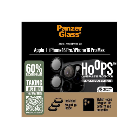 Hoops Kameraobjektivschutz für iPhone 16 Pro Max/16 Pro, Schwarz, PanzerGlass