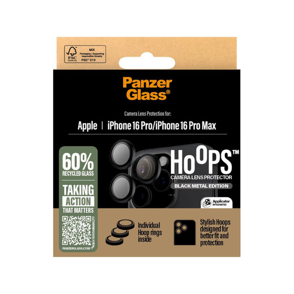 Hoops Kameraobjektivschutz für iPhone 16 Pro Max/16 Pro, Schwarz, PanzerGlass