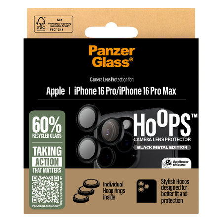 PanzerGlass - Schutzabdeckung für das Kameraobjektiv Hoops Für iPhone 16 Pro und 16 Pro Max, schwarz