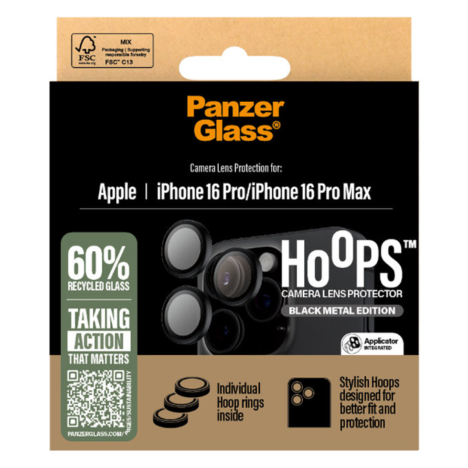PanzerGlass - Schutzabdeckung für das Kameraobjektiv Hoops Für iPhone 16 Pro und 16 Pro Max, schwarz
