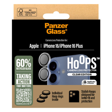 PanzerGlass - Schutzabdeckung für das Kameraobjektiv Hoops Für iPhone 16 und 16 Plus, transparent