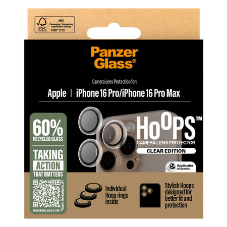 PanzerGlass - Schutzabdeckung für das Kameraobjektiv Hoops Für iPhone 16 Pro und 16 Pro Max, transparent
