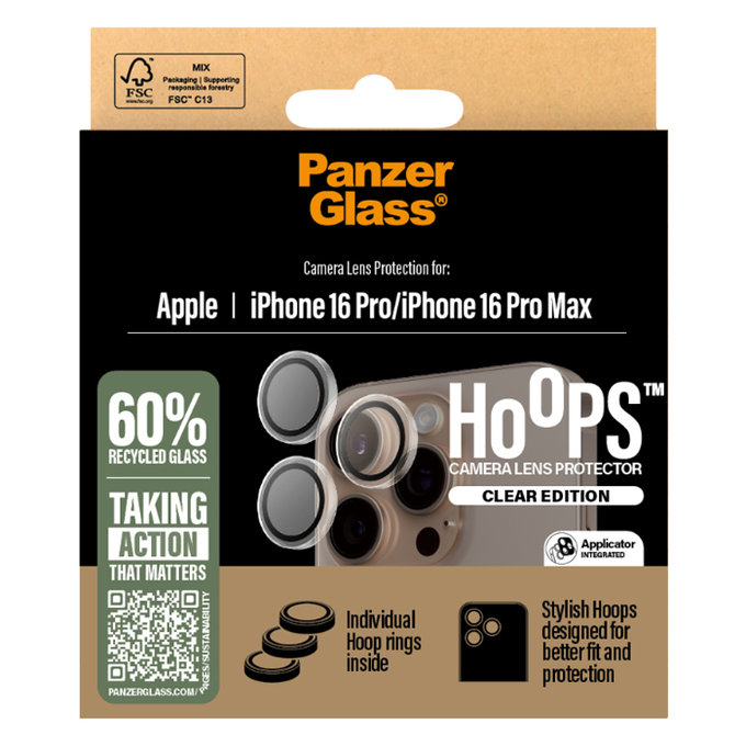 PanzerGlass - Schutzabdeckung für das Kameraobjektiv Hoops Für iPhone 16 Pro und 16 Pro Max, transparent