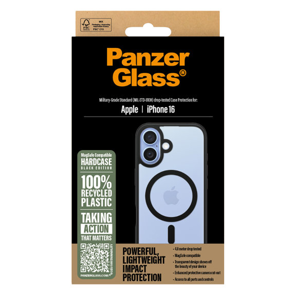 PanzerGlass - Hülle HardCase mit MagSafe Für iPhone 16, schwarz