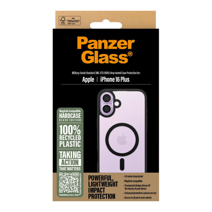 Hülle HardCase mit MagSafe für iPhone 16 Plus, schwarz, PanzerGlass