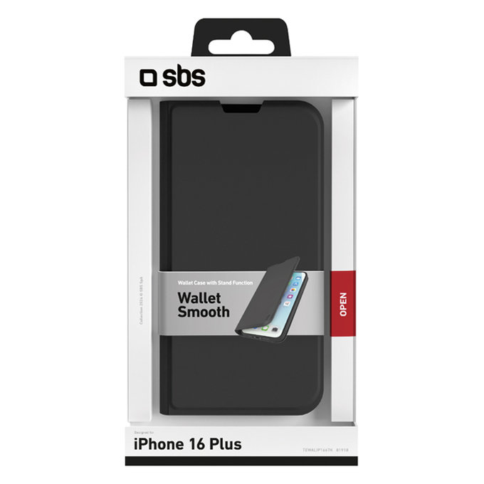 SBS - Hülle Book Wallet Smooth Für iPhone 16 Plus, schwarz