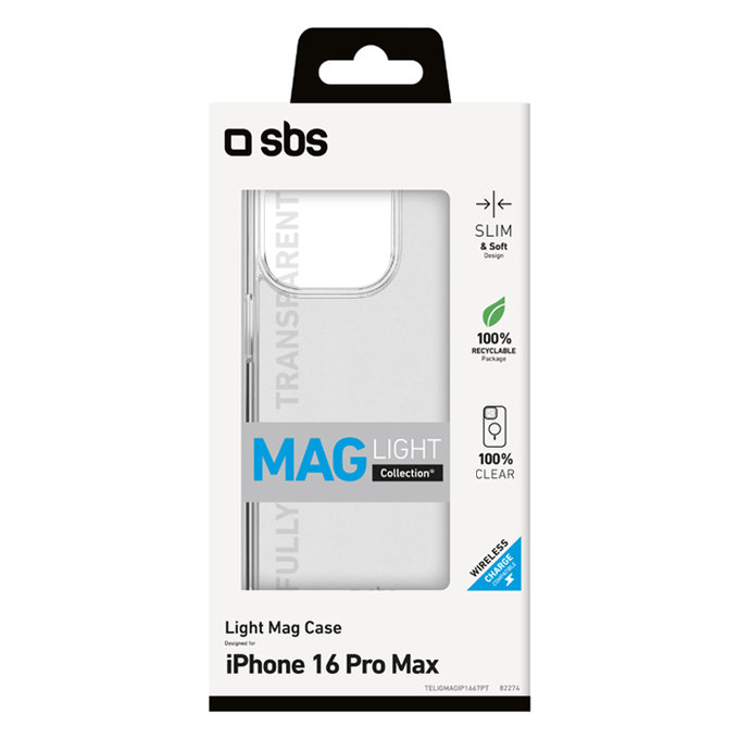 SBS - Hülle Light Mag mit MagSafe Für iPhone 16 Pro Max, transparent