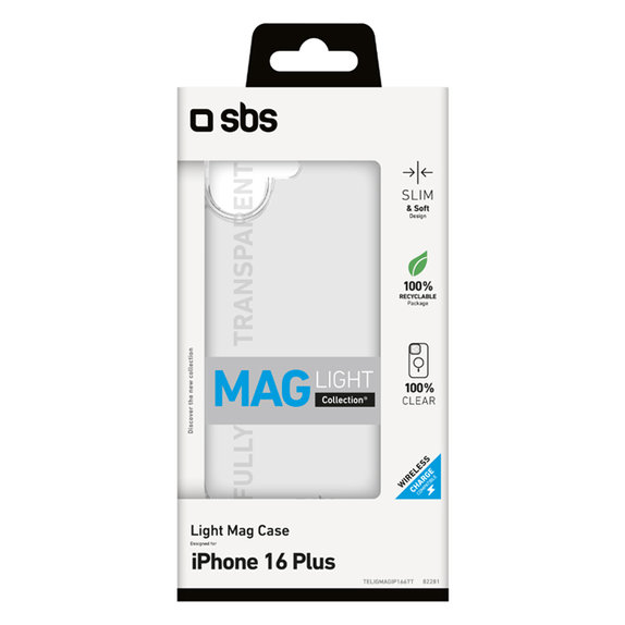 SBS - Hülle Light Mag mit MagSafe Für iPhone 16 Plus, transparent