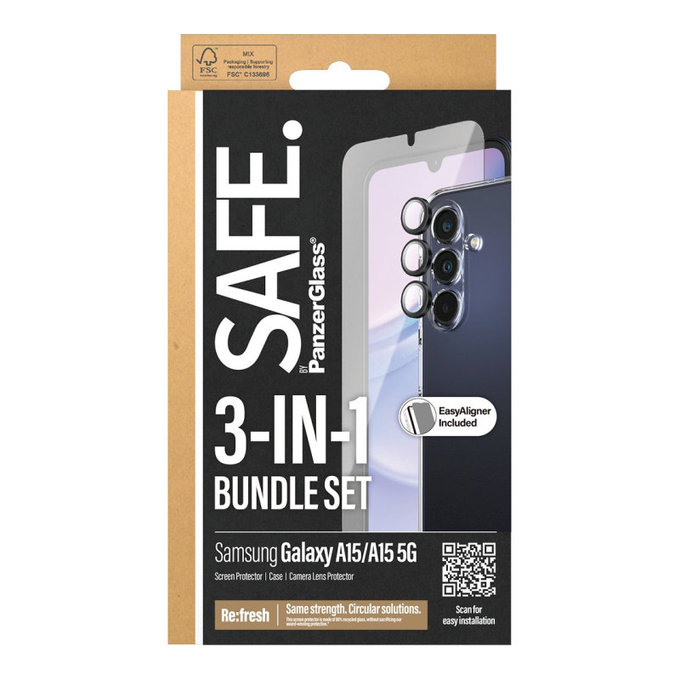 Bundle Kameralinsenschutz + UWF Schutzglas + TPU-Hülle für Samsung A15 5G, SAFE