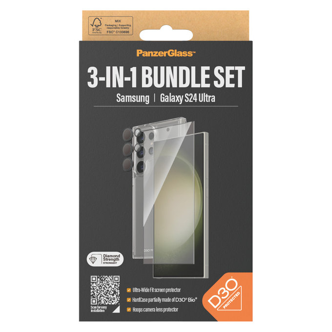 Bundle Hoops + Panzerglas UWF + Hard Case D3O für Samsung Galaxy S24 Ultra, PanzerGlass