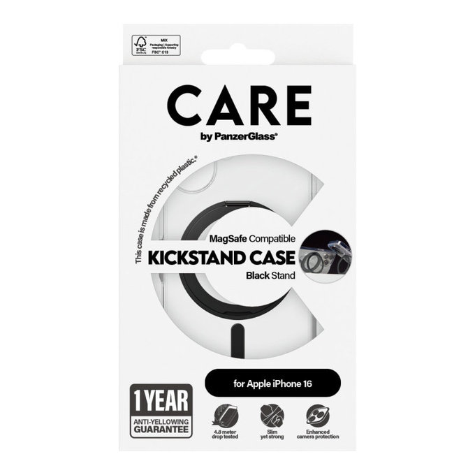 Kickstand Hülle mit MagSafe für iPhone 16, Schwarz, CARE