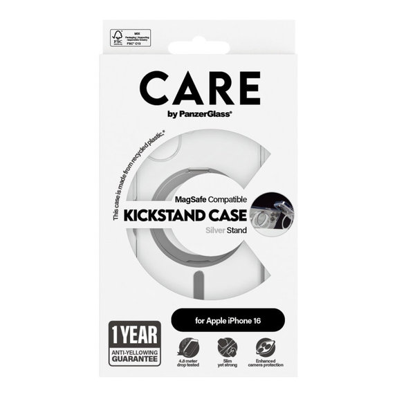 Kickstand Hülle mit MagSafe für iPhone 16, Silber, CARE