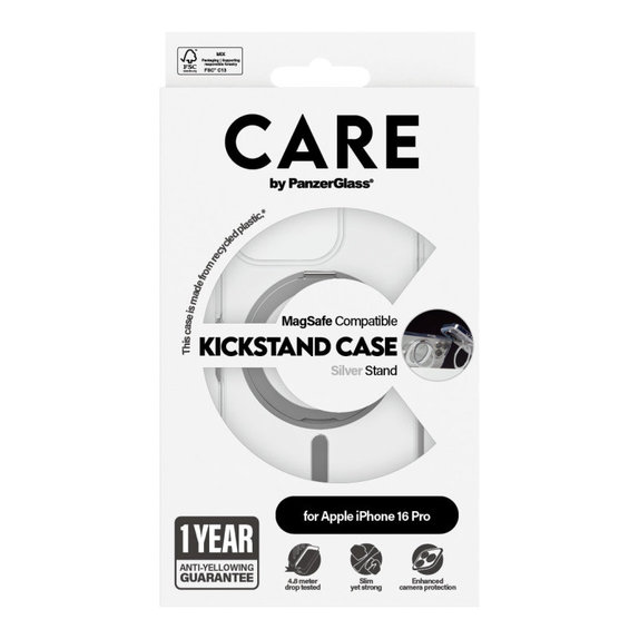 Kickstand Hülle mit MagSafe für iPhone 16 Pro, Silber, CARE