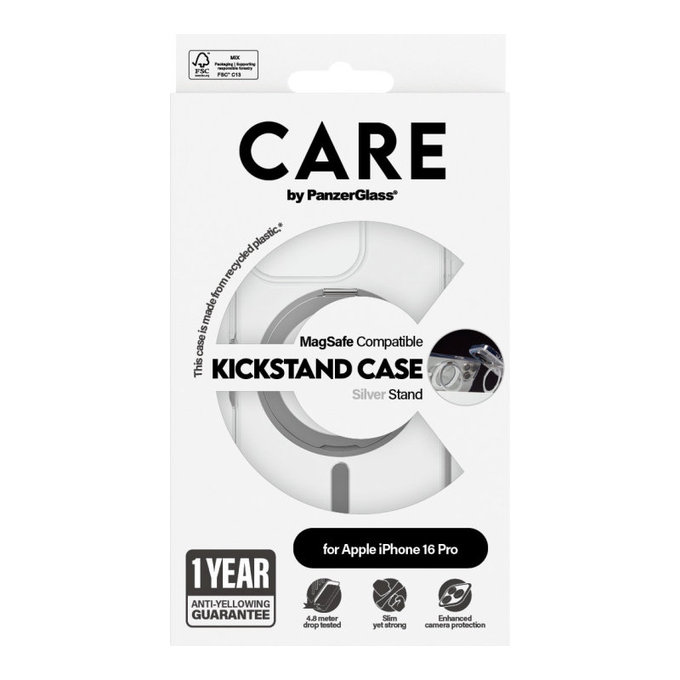 Kickstand Hülle mit MagSafe für iPhone 16 Pro, Silber, CARE