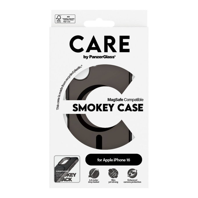 Smokey Hülle mit MagSafe für iPhone 16, Schwarz, CARE