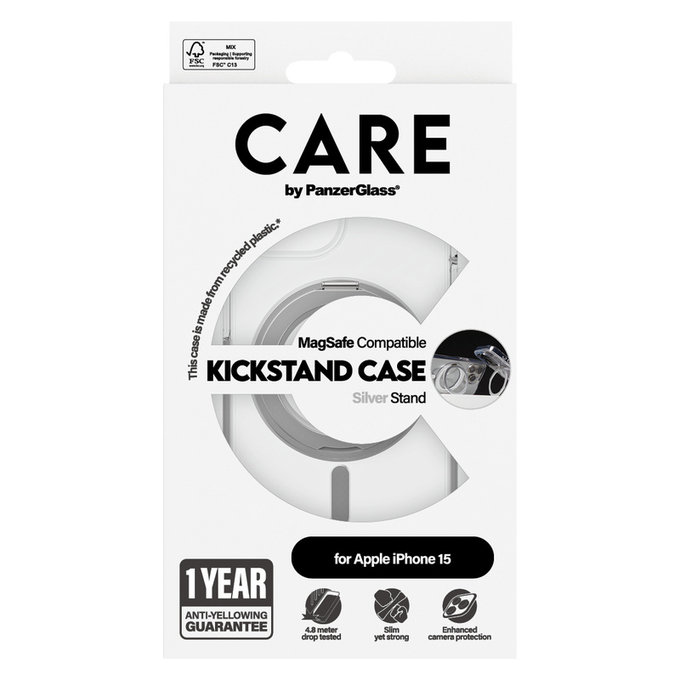 Hülle Kickstand mit MagSAFE by PanzerGlass für iPhone 15, Silber, PanzerGlass