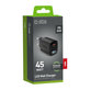 Reiseadapter LCD USB-C, GaN, 45 W PD, schwarz, SBS