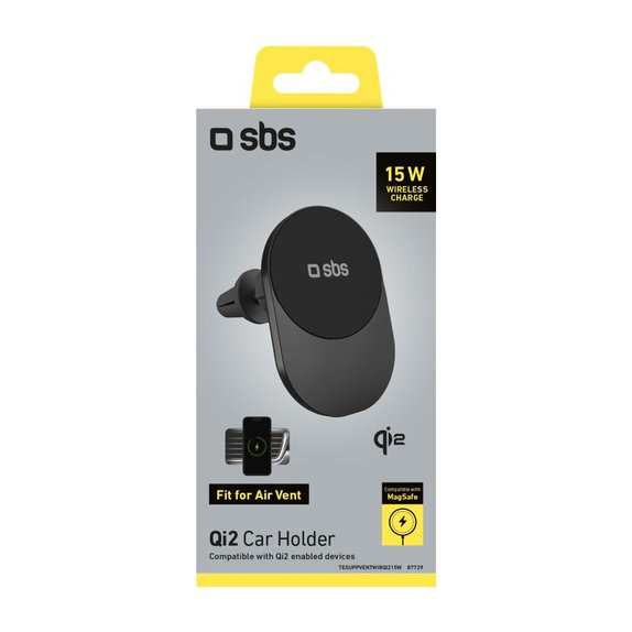 SBS - Kfz‑Halterung mit kabellosem Laden, Qi2, 15W, MagSafe, für Lüftungsgitter, schwarz