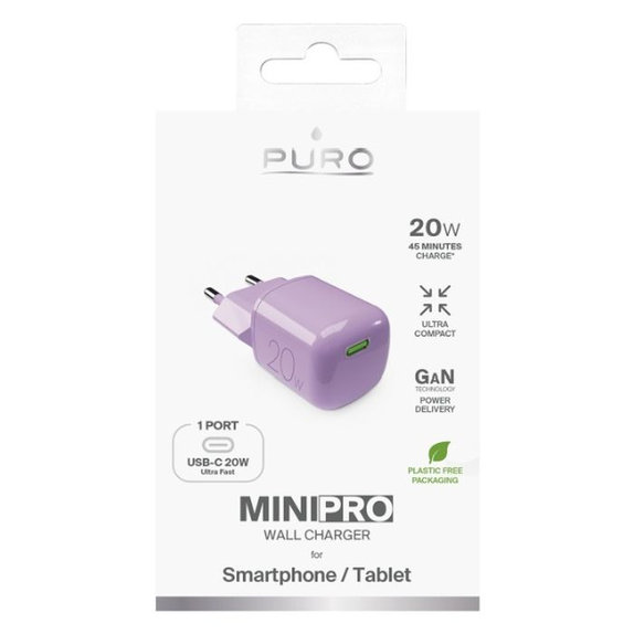 PURO - Ladeadapter MiniPro USB-C, GaN, 20W, coraltastic